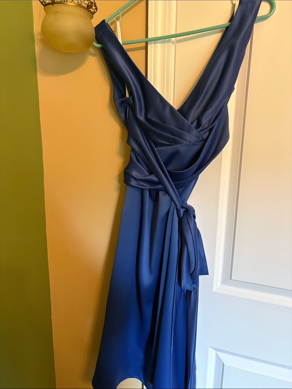 After Six Royal Blue Satin Wrap Midi Dress